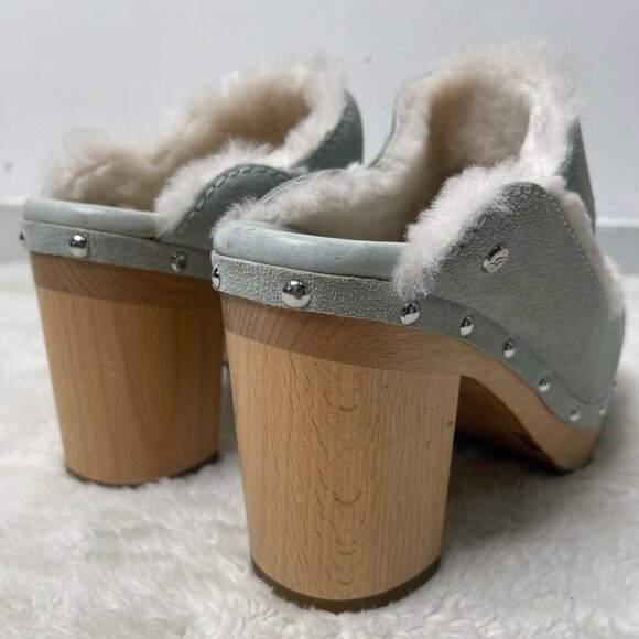 UGG #1112427 Women's Light Blue Aubriana Fur Loafer Heeled Clogs Shoes Size 10 - Picture 3 of 15